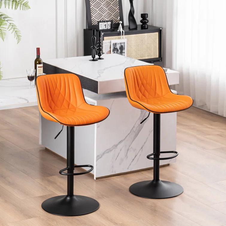 Zager Swivel Adjustable Height Bar Stools, Leather Upholstered Counter Stools, Modern Pub Stool