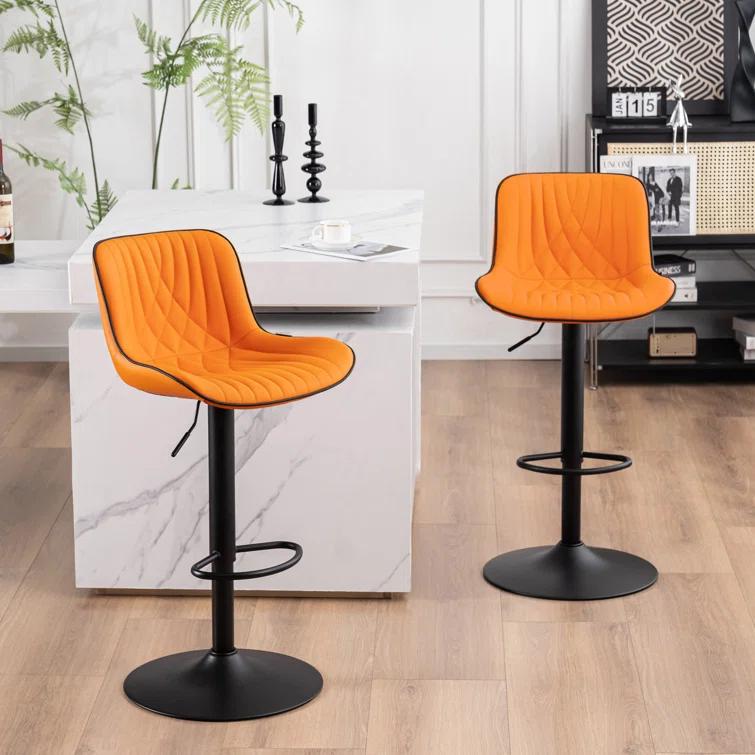Zager Swivel Adjustable Height Bar Stools, Leather Upholstered Counter Stools, Modern Pub Stool