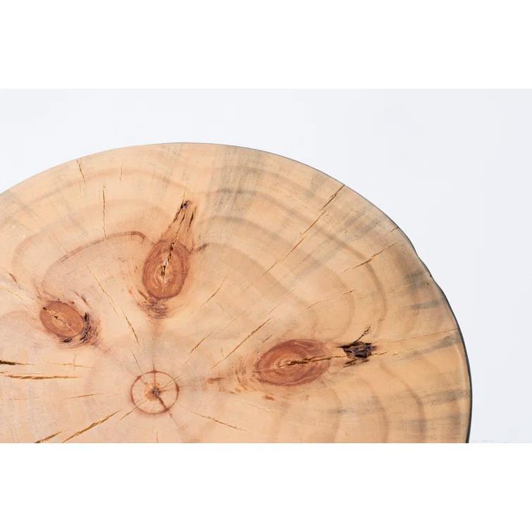 Modern Round Wood Drum End Table in Black and Natural Pine