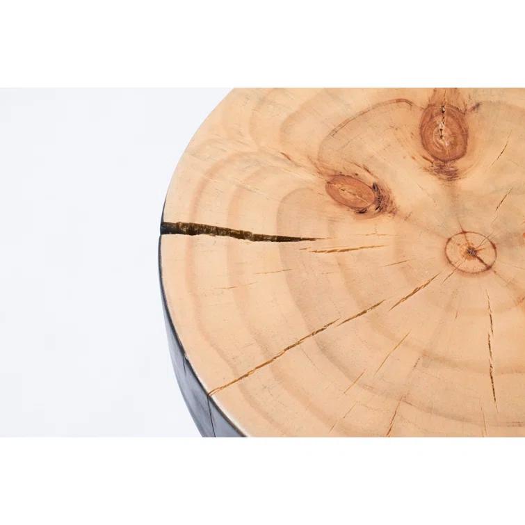 Modern Round Wood Drum End Table in Black and Natural Pine