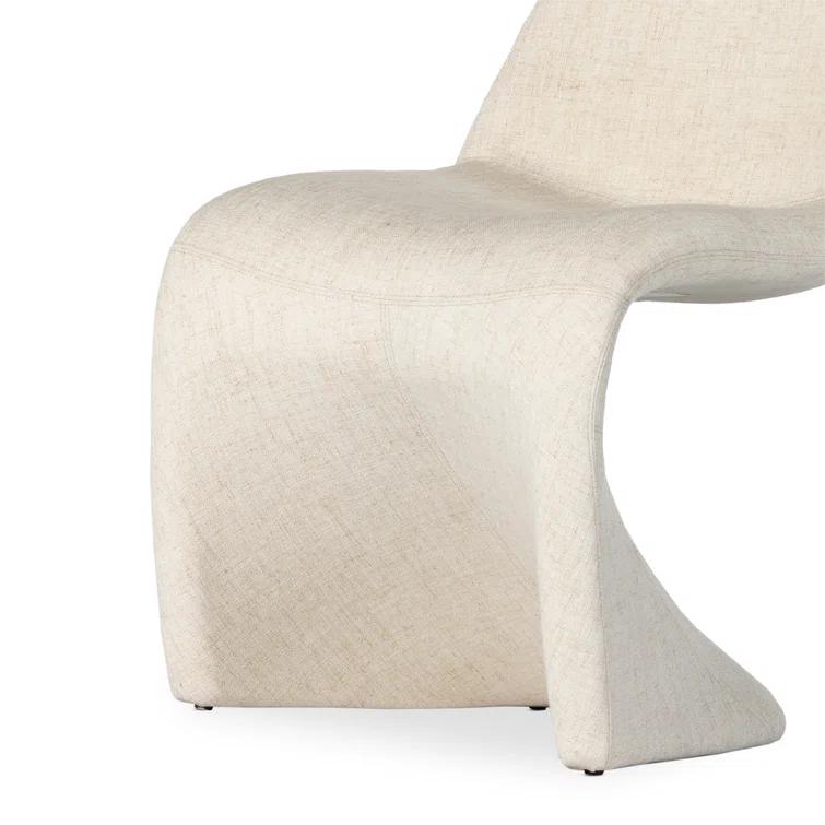 Curved Off-White Linen Upholstered Dining Side Chair