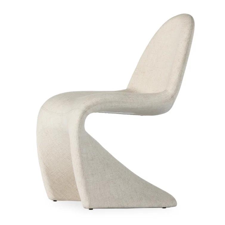 Curved Off-White Linen Upholstered Dining Side Chair
