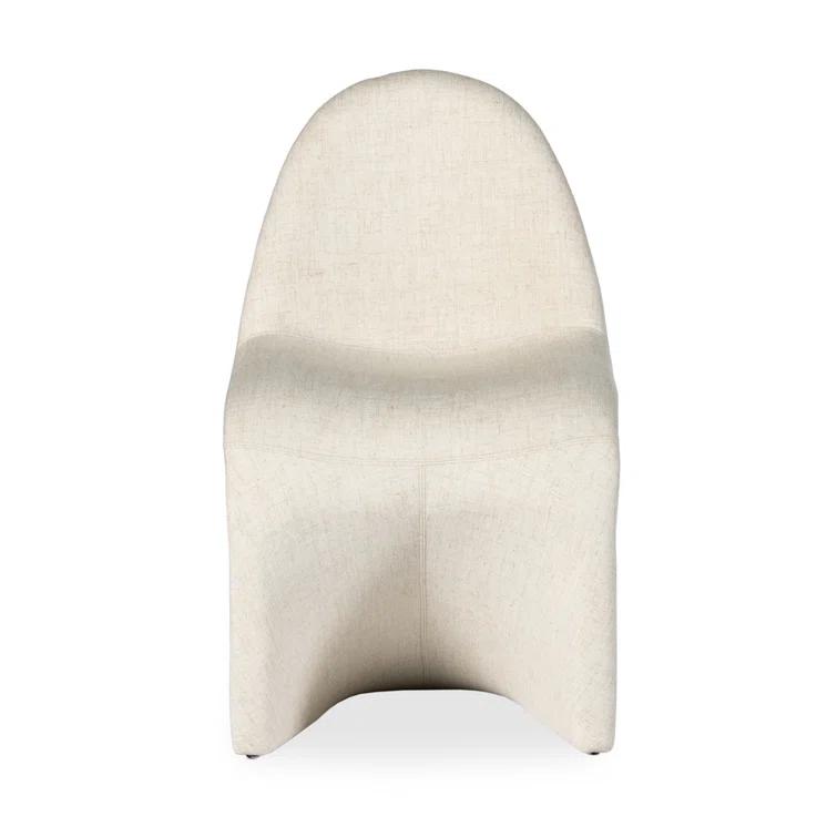 Curved Off-White Linen Upholstered Dining Side Chair
