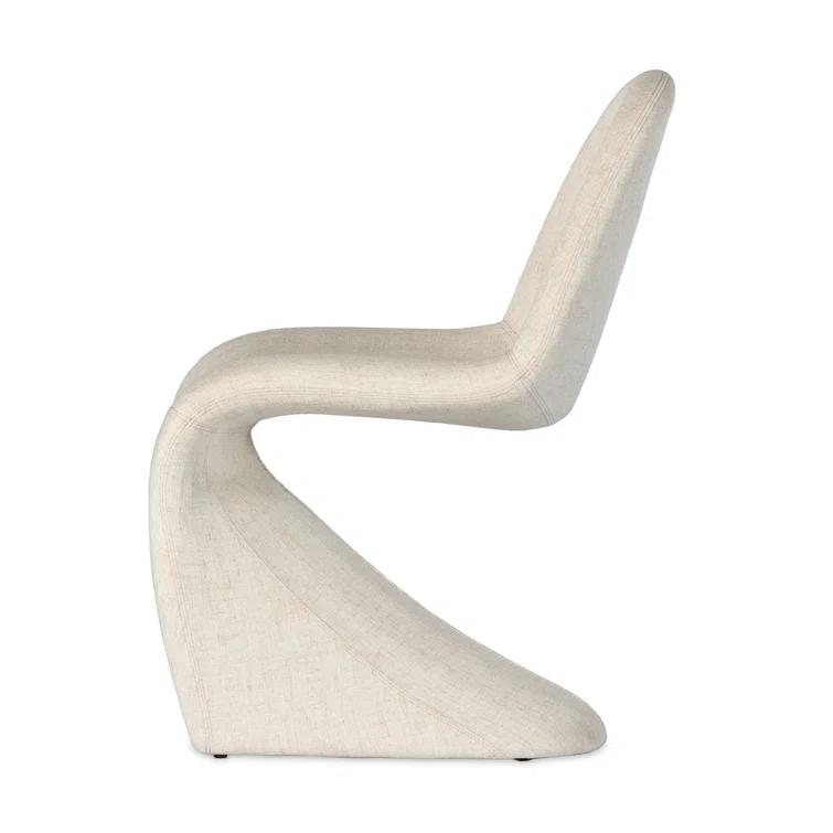 Curved Off-White Linen Upholstered Dining Side Chair