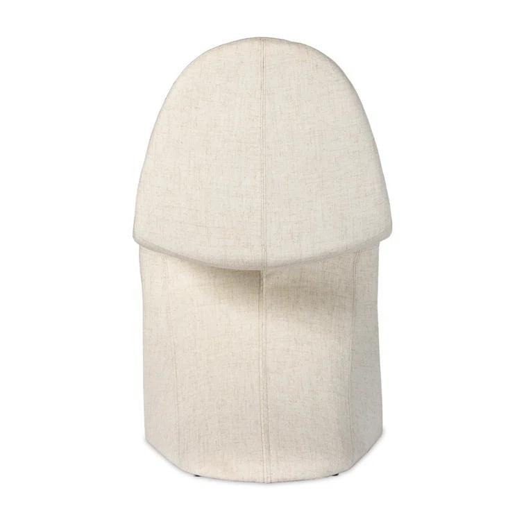 Curved Off-White Linen Upholstered Dining Side Chair