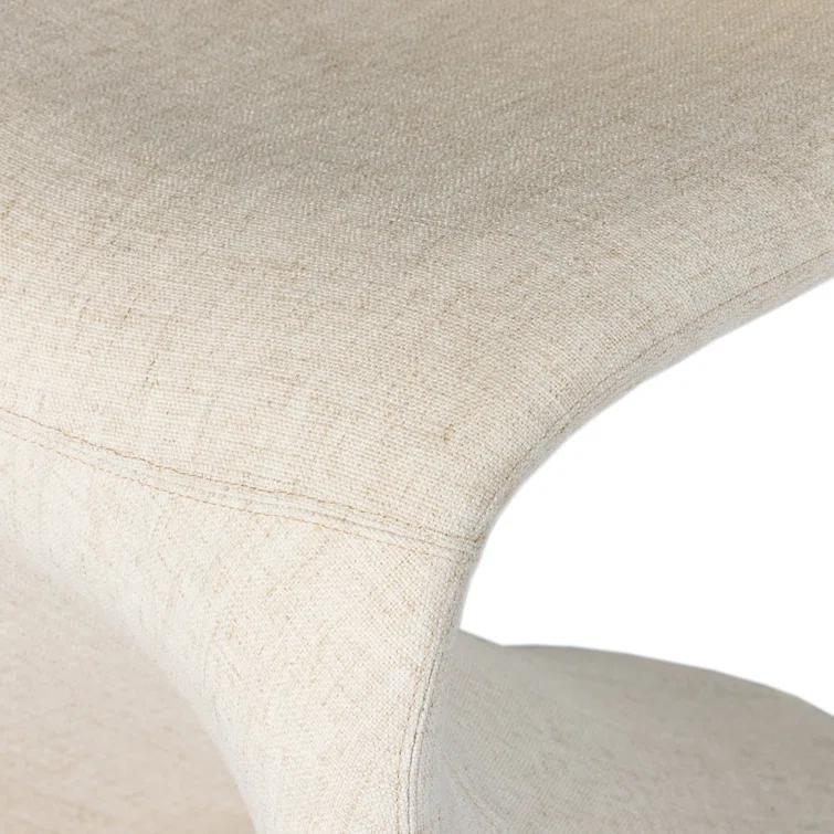 Curved Off-White Linen Upholstered Dining Side Chair