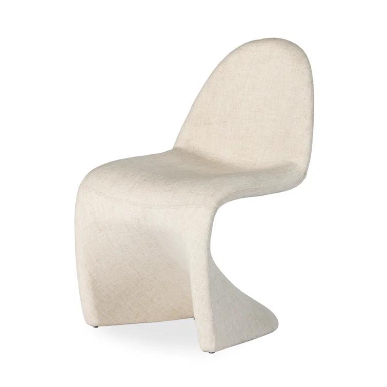 Curved Off-White Linen Upholstered Dining Side Chair