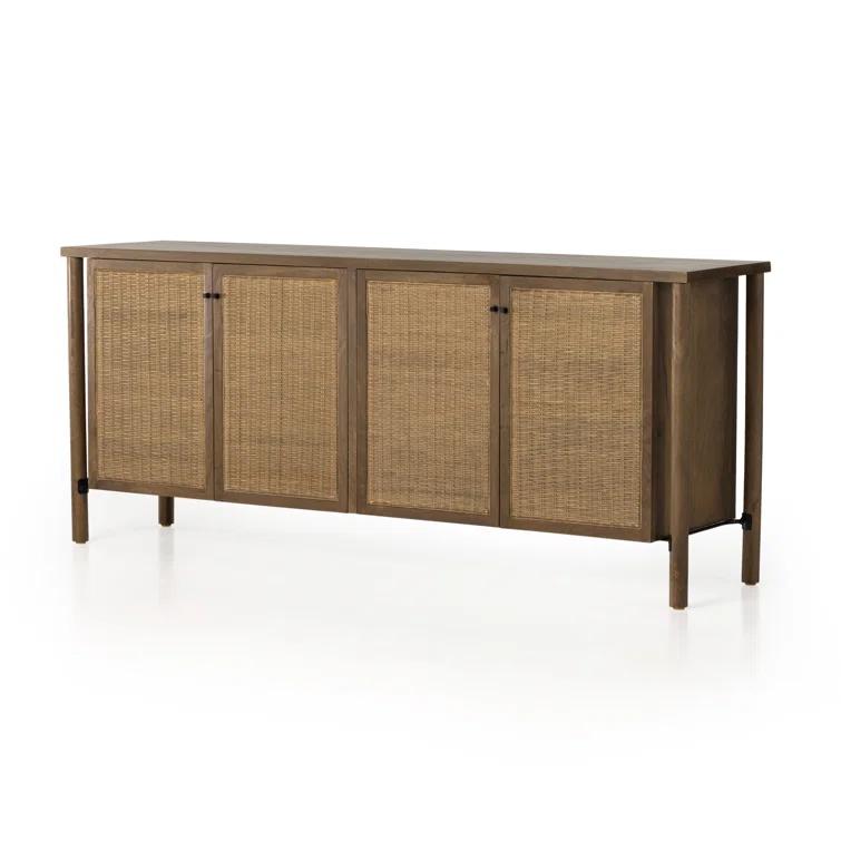 Veta 74" Taupe Cane and Wood Credenza