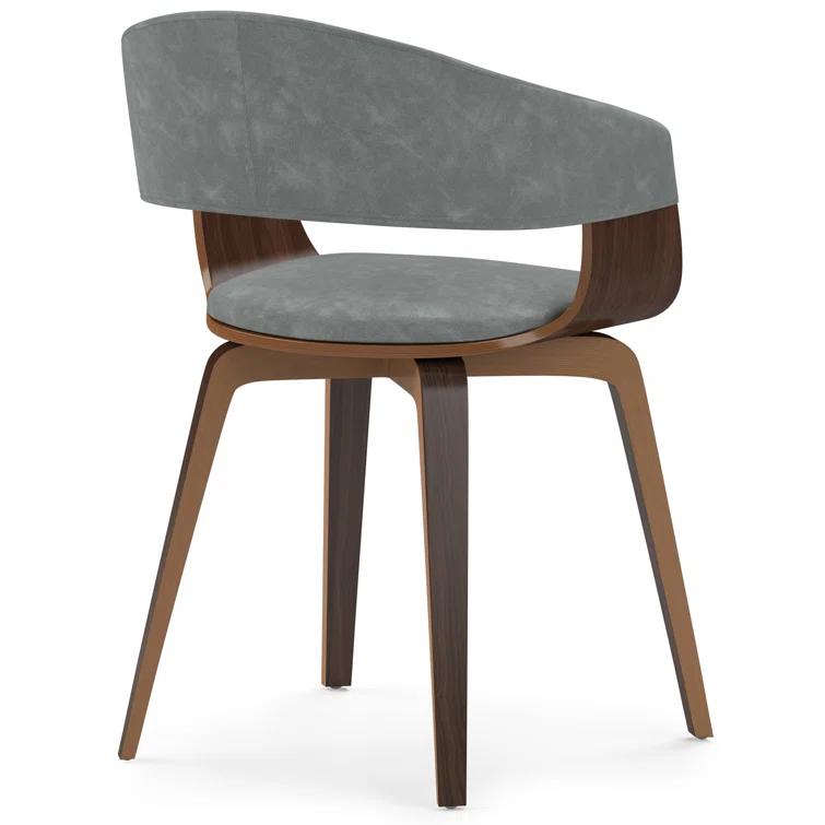 Simpli Home Lowell Bentwood Upholstered Dining Chair with Curved Backrest in Mid-Century Modern Style