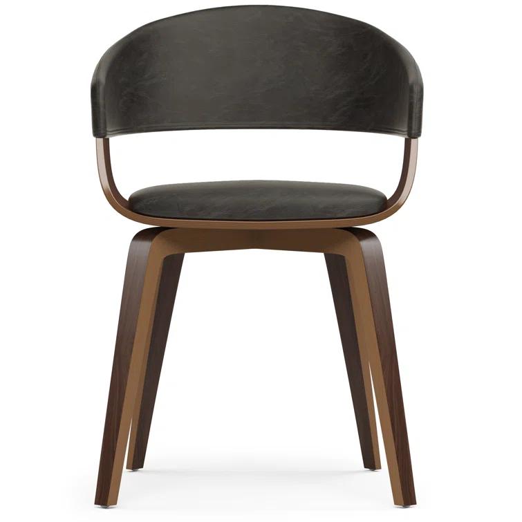 Simpli Home Lowell Bentwood Upholstered Dining Chair with Curved Backrest in Mid-Century Modern Style