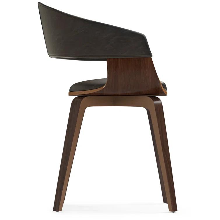 Simpli Home Lowell Bentwood Upholstered Dining Chair with Curved Backrest in Mid-Century Modern Style