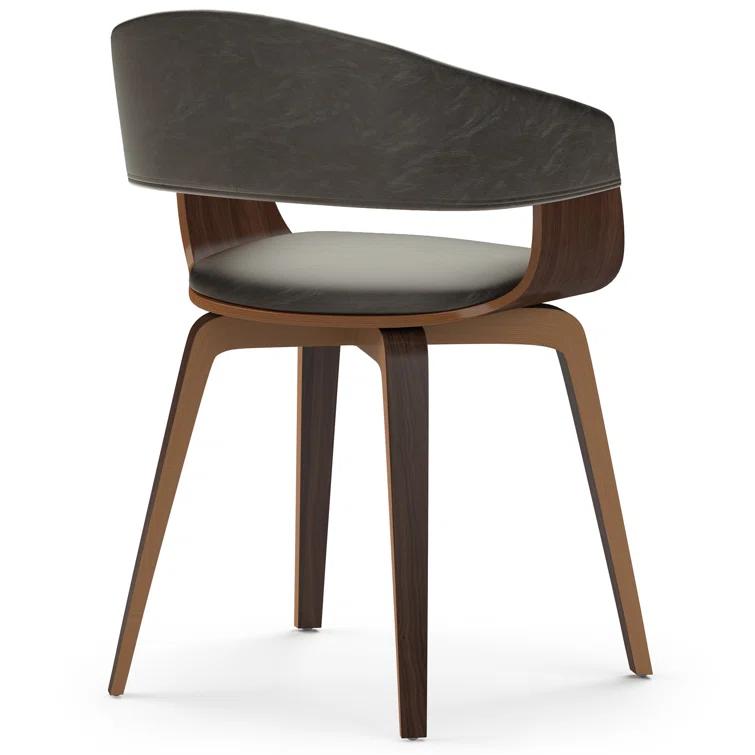 Simpli Home Lowell Bentwood Upholstered Dining Chair with Curved Backrest in Mid-Century Modern Style