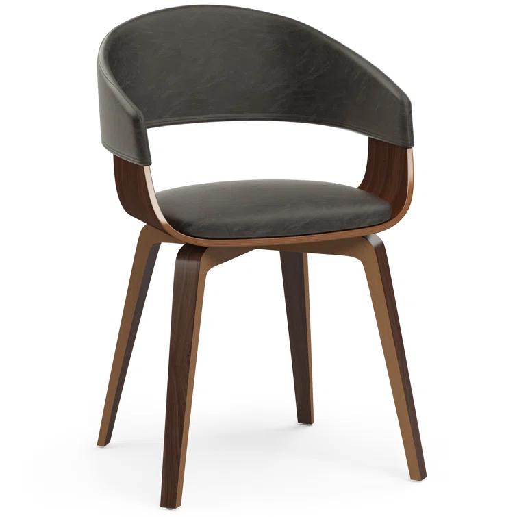 Simpli Home Lowell Bentwood Upholstered Dining Chair with Curved Backrest in Mid-Century Modern Style