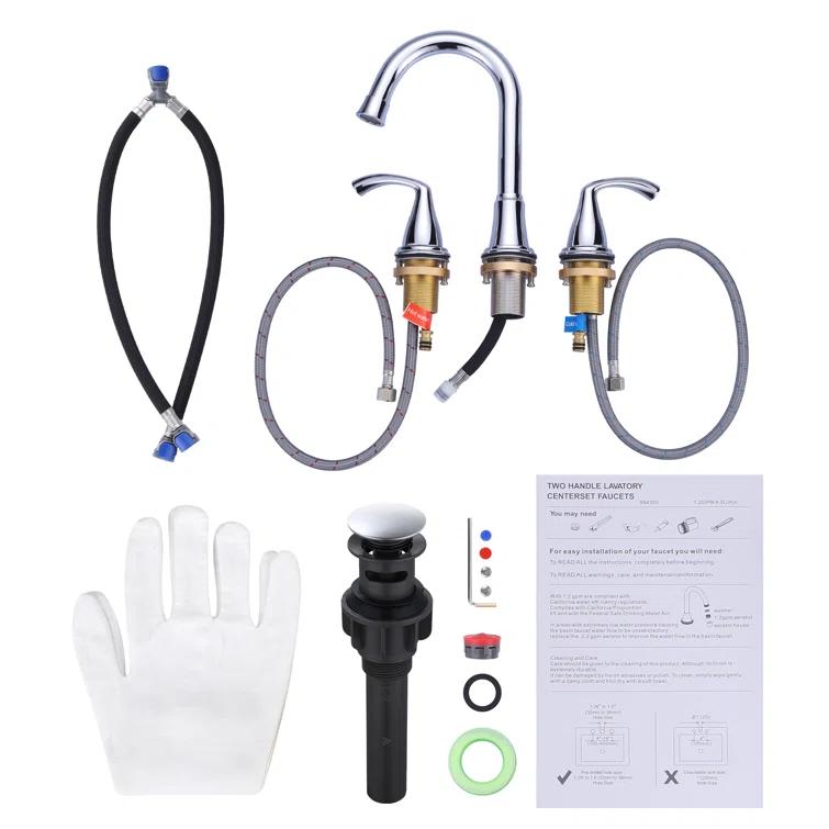 Widespread Bathroom Faucet with Drain Assembly