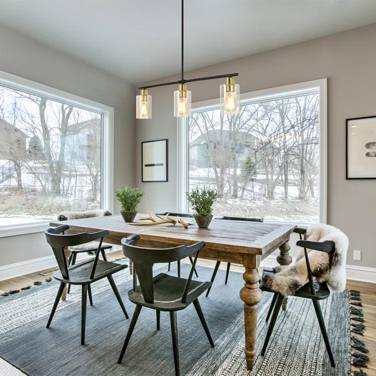 Delmis 3 - Light Kitchen Island Pendant Rustic Linear Chandelier with Clear Glass Shades