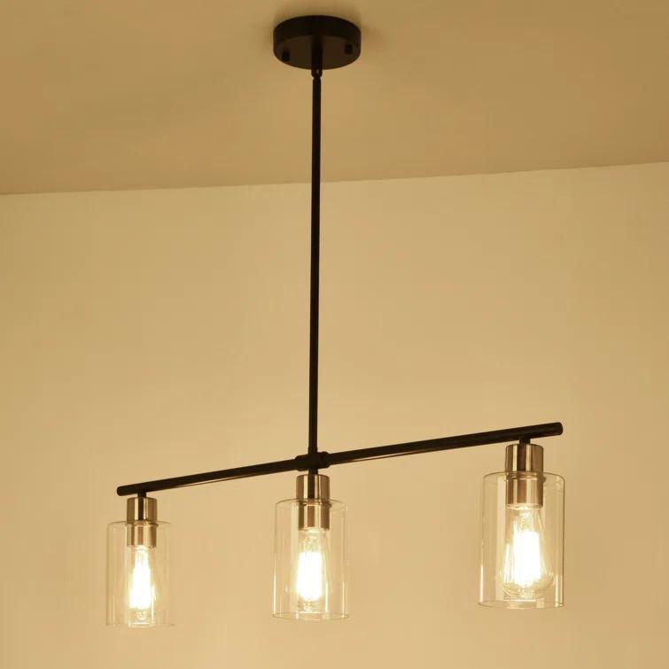 Delmis 3 - Light Kitchen Island Pendant Rustic Linear Chandelier with Clear Glass Shades