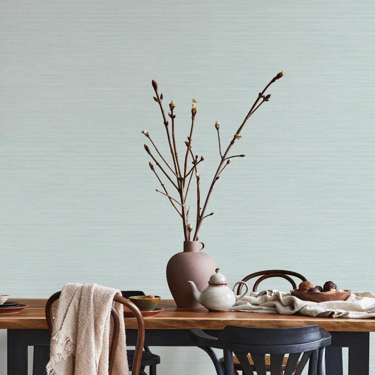 Tempaper & Co.® Faux Horizontal Grasscloth Removable Peel and Stick Wallpaper, Textured Seaglass, 28 sq. ft.: Vinyl, Prepasted
