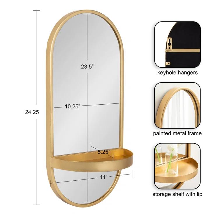 Lumi Metal Flat Mirror with Shelves