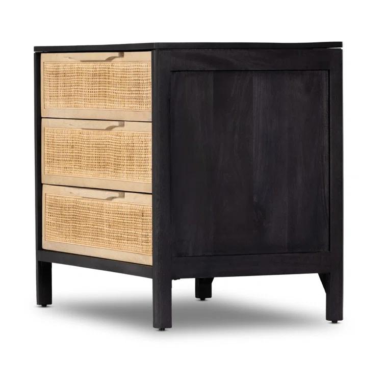 Hannah 3-Drawer Nightstand - Black and Natural