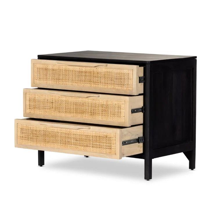 Hannah 3-Drawer Nightstand - Black and Natural