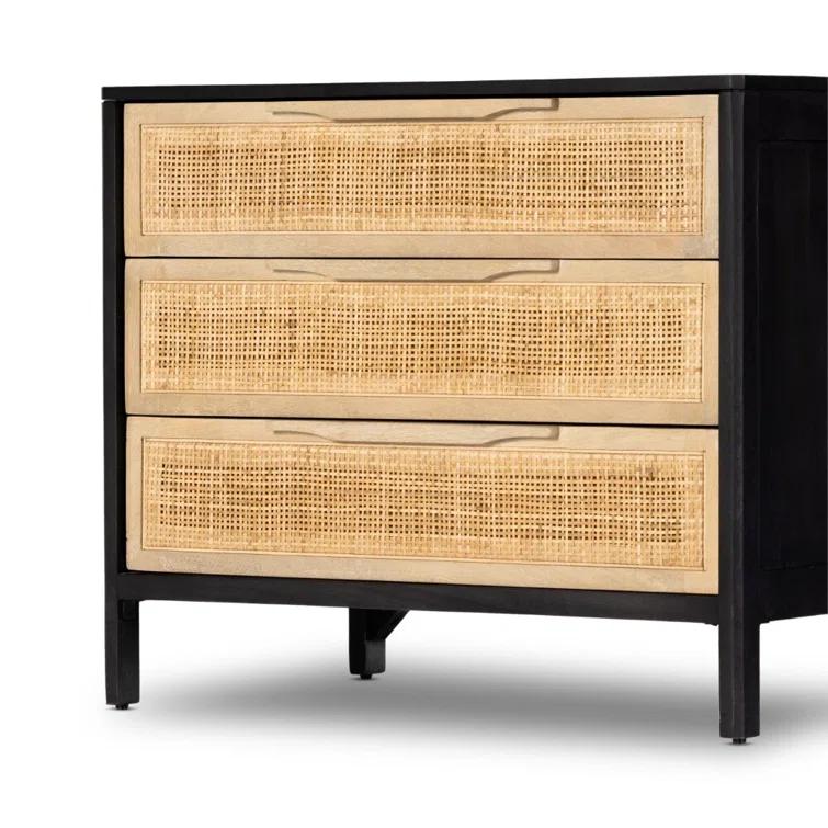 Hannah 3-Drawer Nightstand - Black and Natural