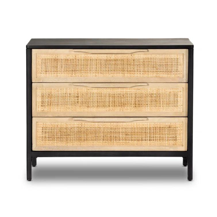 Hannah 3-Drawer Nightstand - Black and Natural