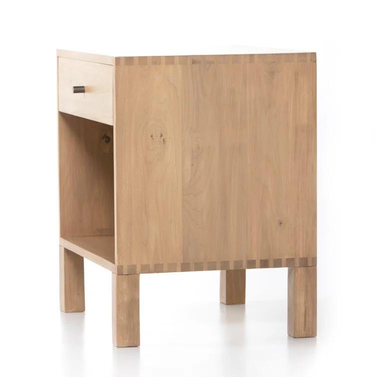 Isador Cubed Nightstand in Dry Wash Poplar with Iron and Leather Accents