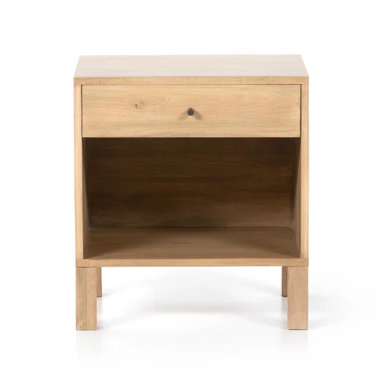 Isador Cubed Nightstand in Dry Wash Poplar with Iron and Leather Accents