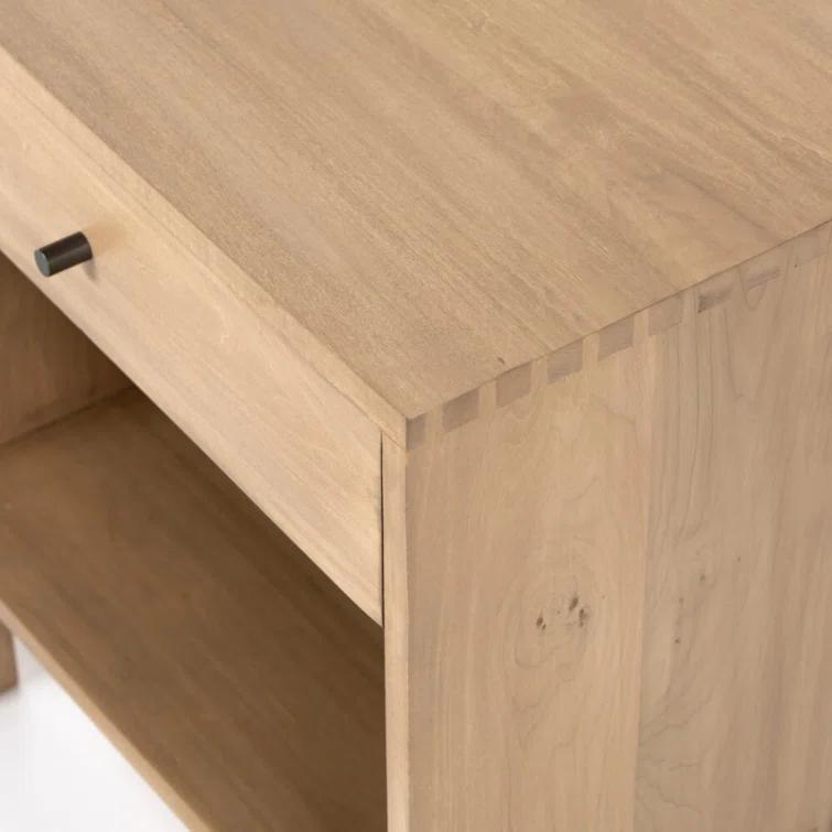 Isador Cubed Nightstand in Dry Wash Poplar with Iron and Leather Accents