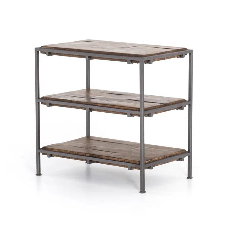 Contemporary Mango Wood 3-Drawer Nightstand in Weathered Hickory