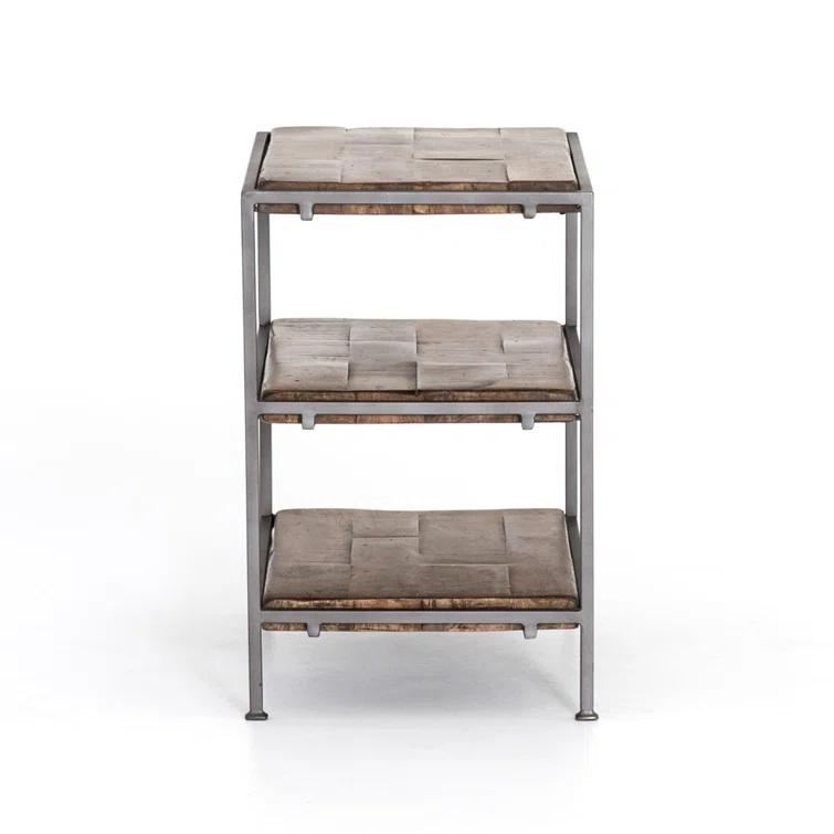 Contemporary Mango Wood 3-Drawer Nightstand in Weathered Hickory