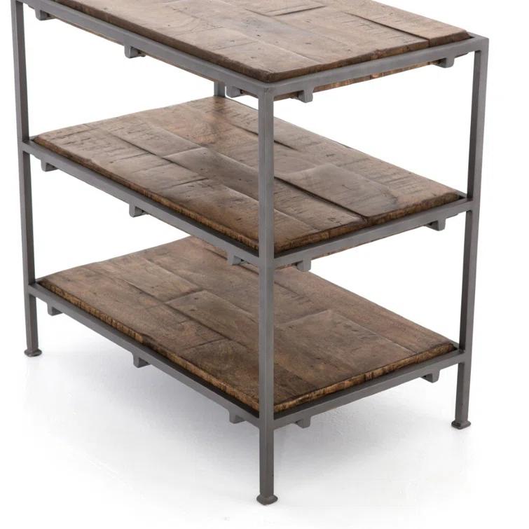 Contemporary Mango Wood 3-Drawer Nightstand in Weathered Hickory
