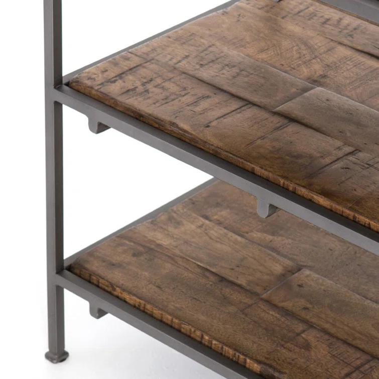 Contemporary Mango Wood 3-Drawer Nightstand in Weathered Hickory