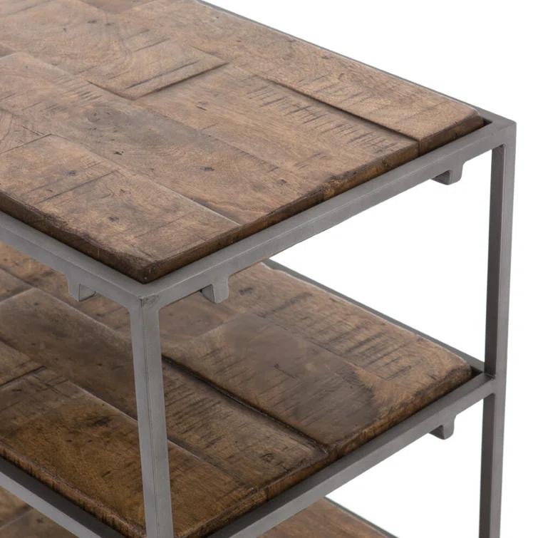 Contemporary Mango Wood 3-Drawer Nightstand in Weathered Hickory