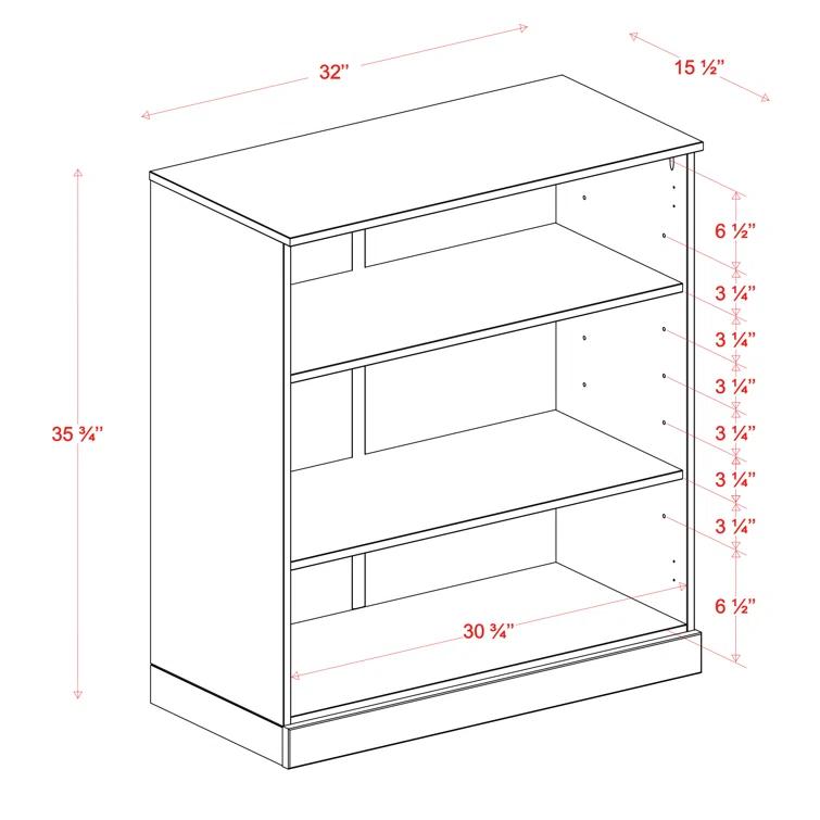 100% Solid Wood 3-Shelf Bookcase with Solid Doors and Adjustable Shelves