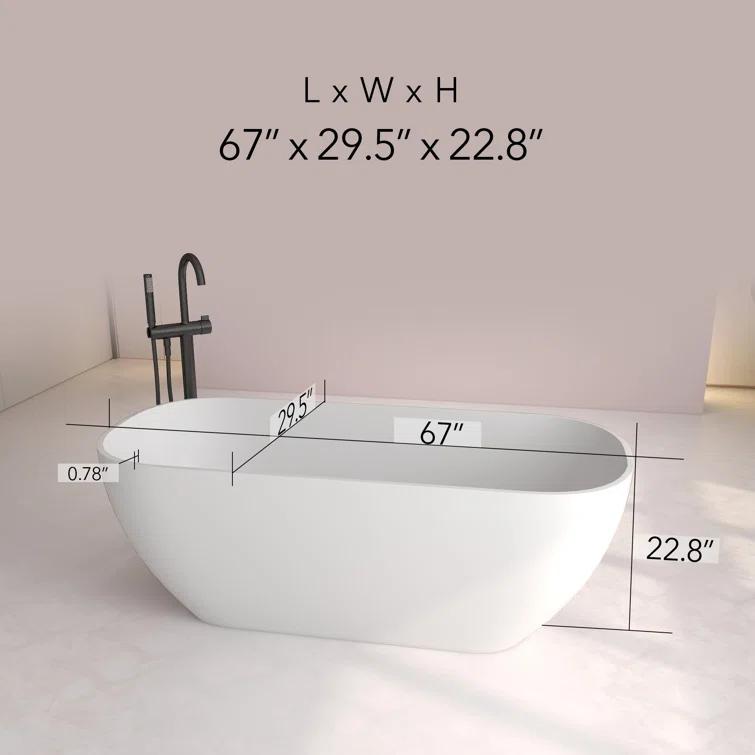 Staykiwi 67'' x 29'' Freestanding Soaking Plastic / Acrylic Bathtub JJCS04BT-67
