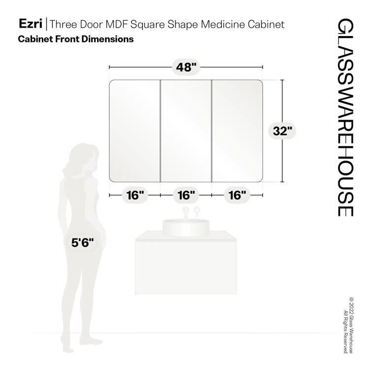 Glass Warehouse Three Door MDF Square Shape Medicine Cabinet