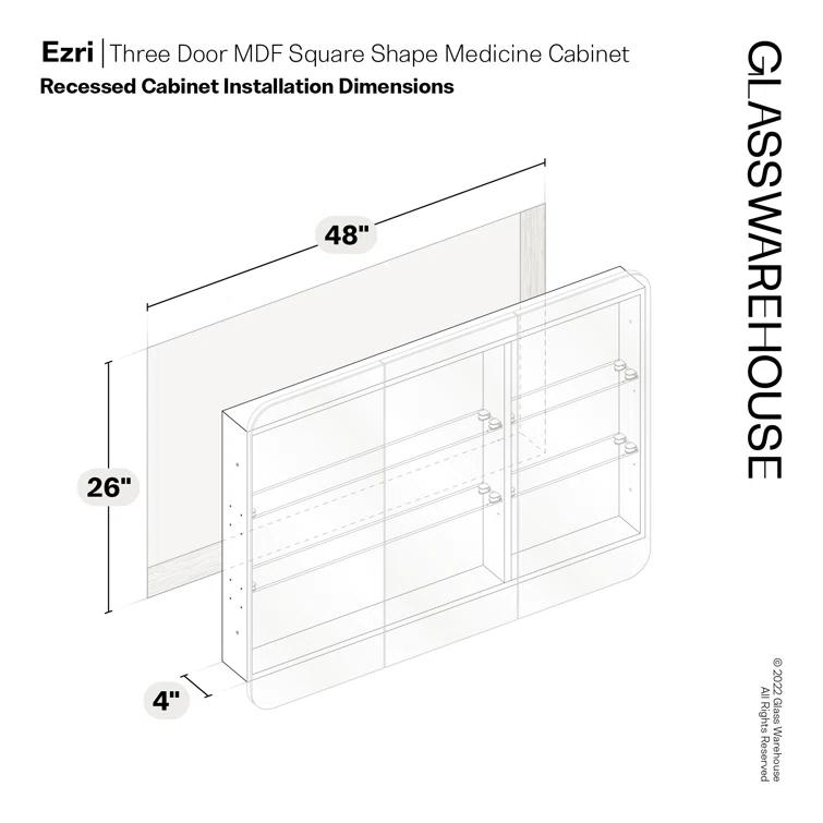 Glass Warehouse Three Door MDF Square Shape Medicine Cabinet