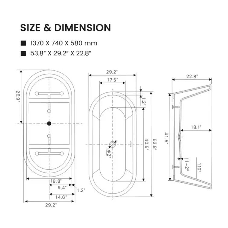 54'' x 29'' Freestanding Soaking Acrylic Bathtub