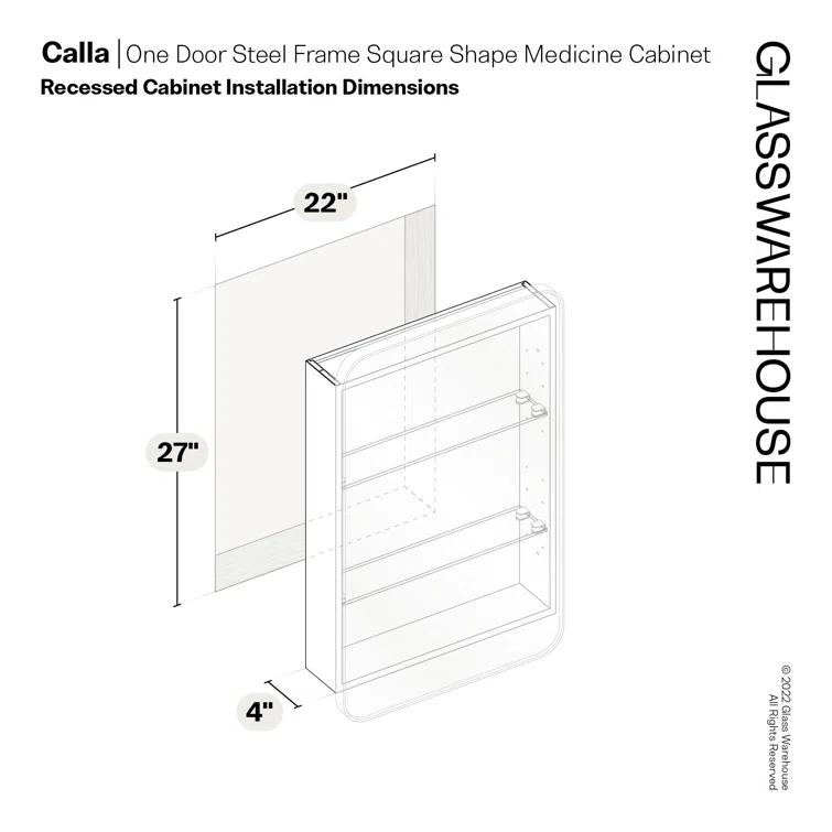 Stainless Steel Recessed Framed Single Door Medicine Cabinet with Adjustable Shelves
