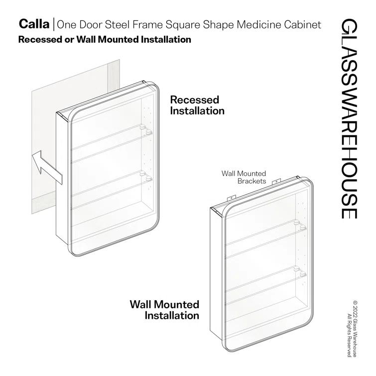 Stainless Steel Recessed Framed Single Door Medicine Cabinet with Adjustable Shelves