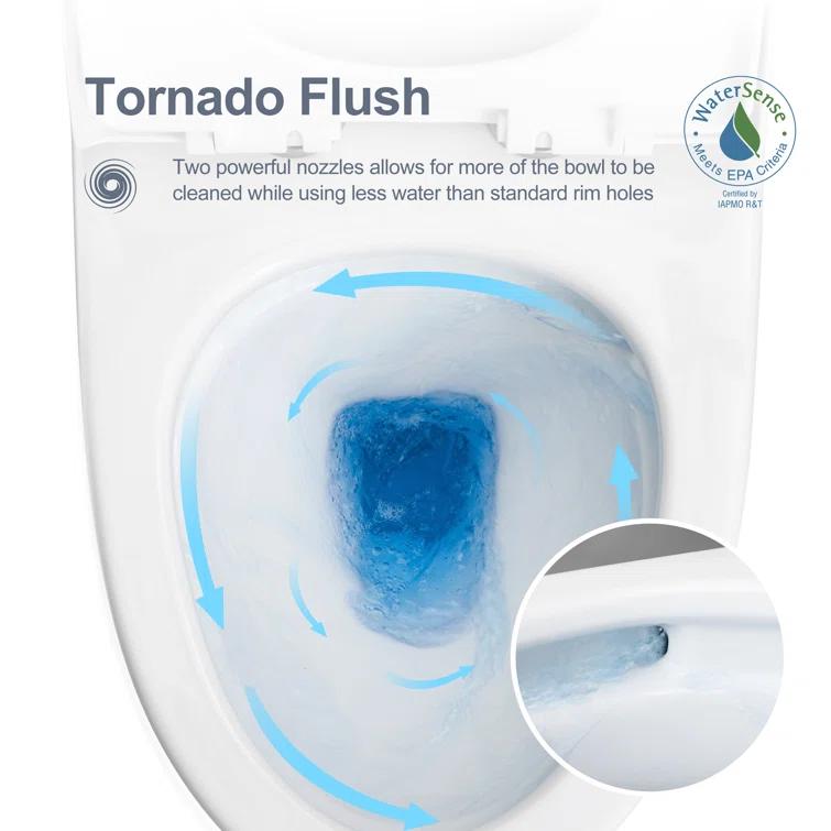 Greta Tornado Powerful Flush One-Piece Toilet, 1.28 GPF Elongated Floor Mounted