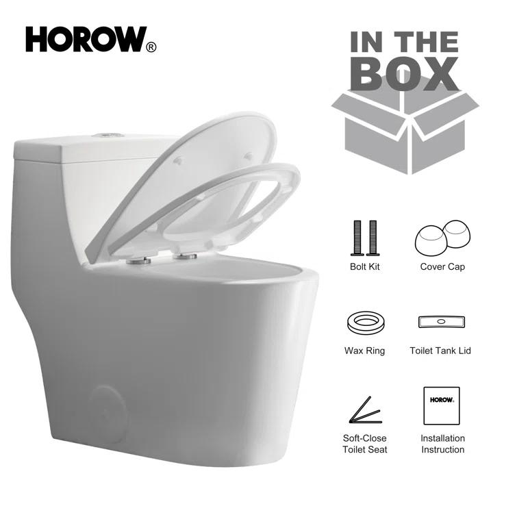 Greta Tornado Powerful Flush One-Piece Toilet, 1.28 GPF Elongated Floor Mounted