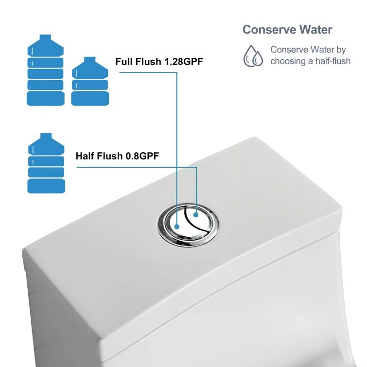 Greta Tornado Powerful Flush One-Piece Toilet, 1.28 GPF Elongated Floor Mounted