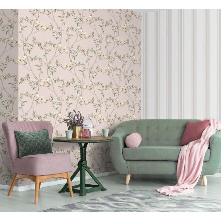 Spring Blossom Chinoiserie Floral Vine 33' L x 21" W Wallpaper Roll