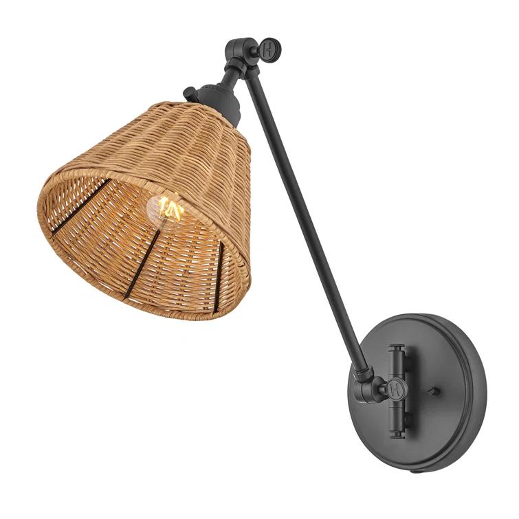 Lennon Plug-In Task Sconce - Black and Natural Rattan