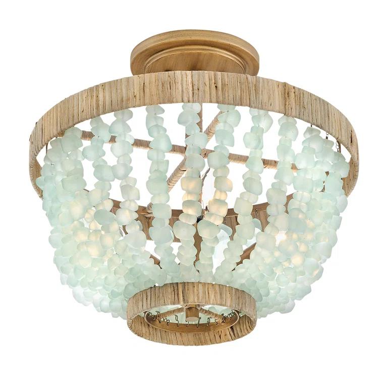 Dune Four-Light Hand-Strung Sea Glass Semi-Flush Mount Ceiling Light