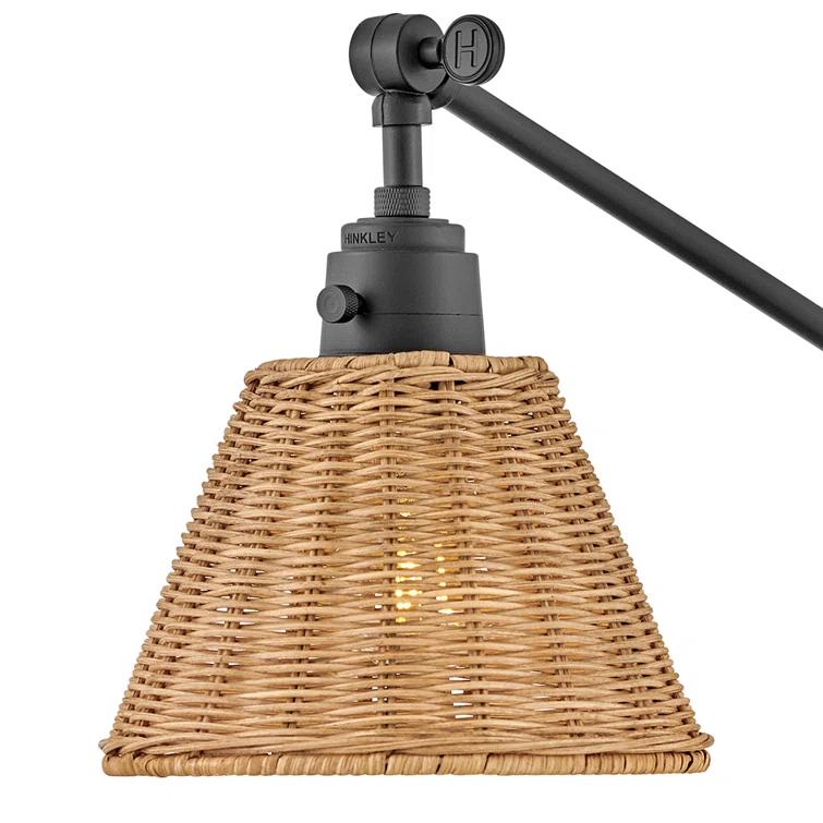 Lennon Plug-In Task Sconce - Black and Natural Rattan