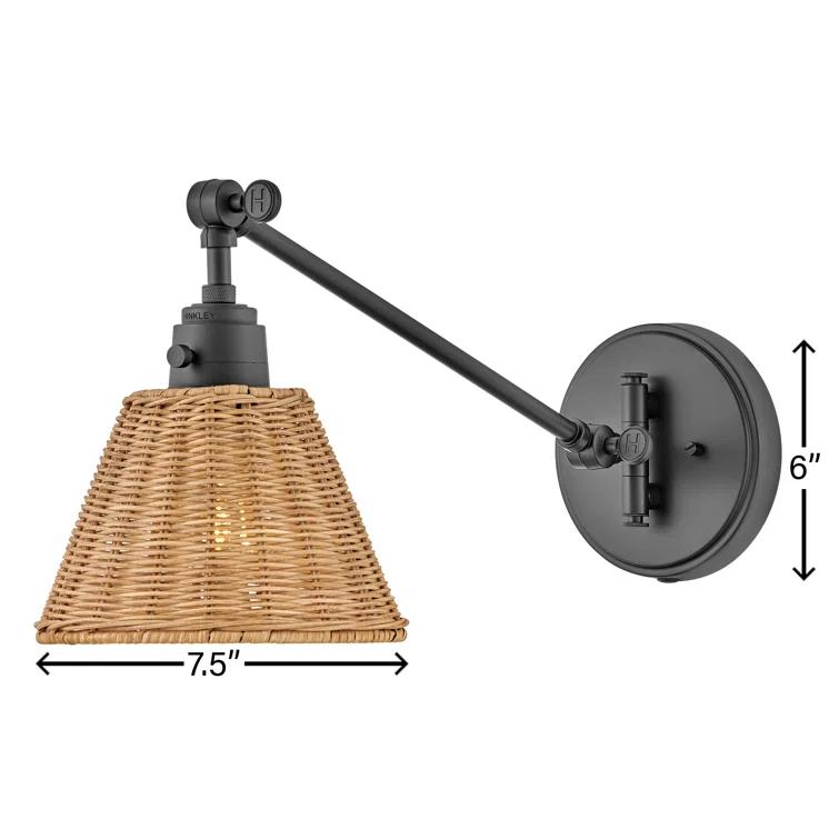Lennon Plug-In Task Sconce - Black and Natural Rattan