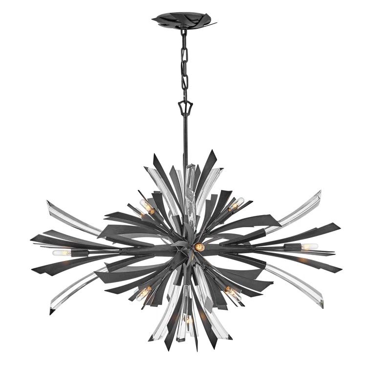 Fredrick Ramond Vida 36" Thirteen-Light Modern Horizontal Hanging Chandelier w/ Crystal Accents